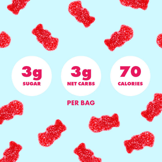 Shameless Snacks Raspberry Sour Scouts Gummies. Only 3g sugar, 3g net carbs, and 70 calories per bag. Real Natural Fruit Flavors. Vegan, Gluten-Free, and Keto-Friendly Candy.
